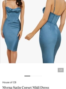 House of CB Blue Satin Corset Midi Dress